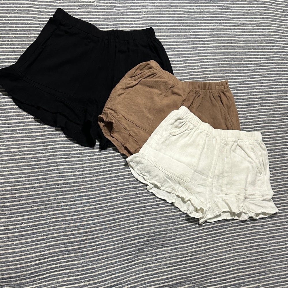 Women's Ruffle Hem Shorts - Black, Brown, and White